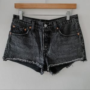 LEVI'S | Black Denim Button Fly Raw Hem Shorts 27